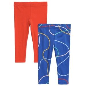 Open Edit Kids 2 Pack Print Leggings In Doodle Lines Pack Red Organic Cotton New